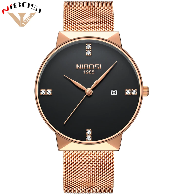 Новинка 2018 модные простые часы NIBOSI с тонким сетчатым ремешком мужские наручные