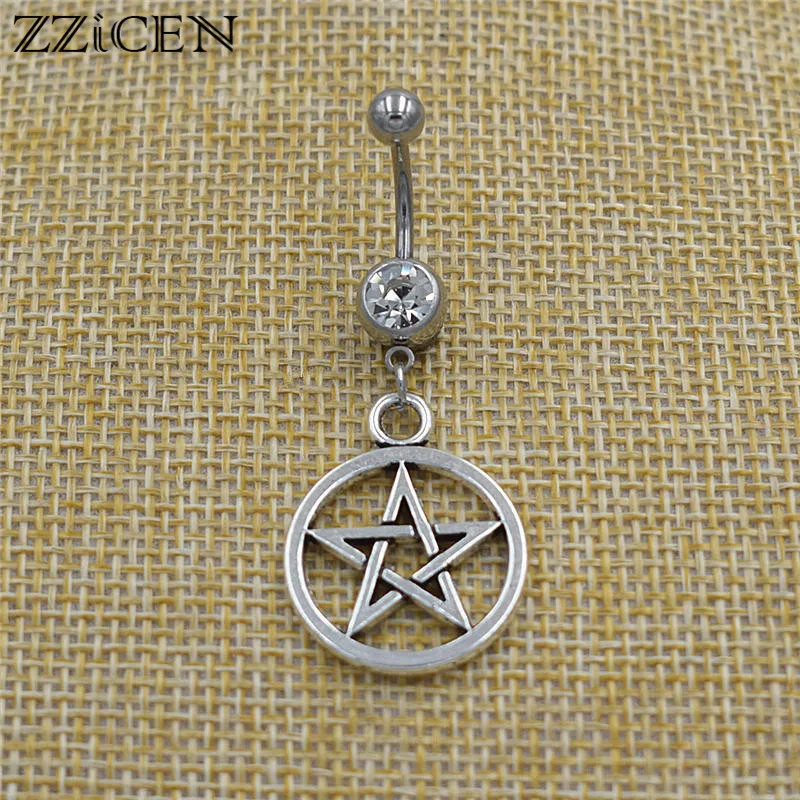 New Punk Style Pentacle Pendant Pentagram Zircon Dangle Belly Button Rings Body Barbell Bar Navel Piercing Supernatural Jewelry
New Punk Style Pentacle Pendant Pentagram Zircon Dangle Belly Button Rings Body Barbell Bar Navel Piercing Supernatural Jewelry