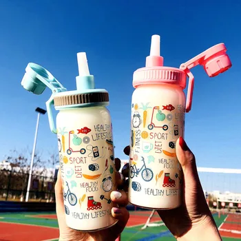 South Korea Cute Straw Portable Glass Cups Large Capacity Scale Bottle Heat Sealed Milk Drinking Cups Bottles Transparent Glass5
South Korea Cute Straw Portable Glass Cups Large Capacity Scale Bottle Heat Sealed Milk Drinking Cups Bottles Transparent Glass5