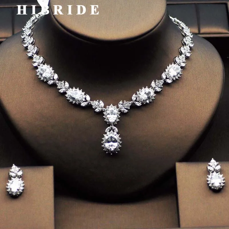 HIBRIDE Luxury Clear Cubic Zircon Women Jewelry Sets Bridal Wedding White Gold-Color Necklace Set parure bijoux femme N-280
HIBRIDE Luxury Clear Cubic Zircon Women Jewelry Sets Bridal Wedding White Gold-Color Necklace Set parure bijoux femme N-280