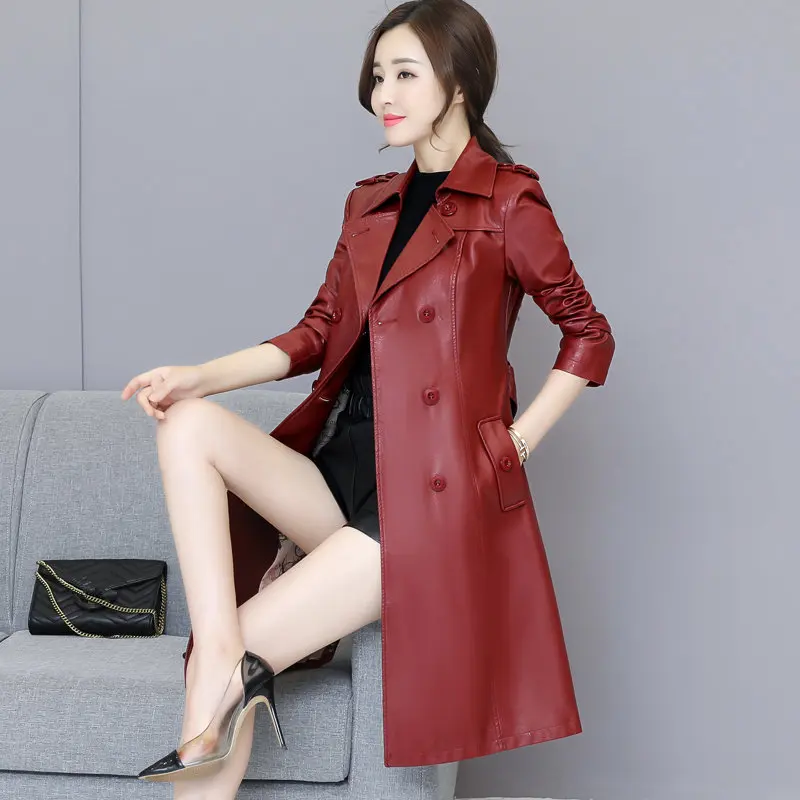 Plus Size 4XL 5XL Autumn Ladies Motorcycle Coat Double-Breasted Long Leather Trench Coat Women Windbreaker Casaco Feminino C4838
Plus Size 4XL 5XL Autumn Ladies Motorcycle Coat Double-Breasted Long Leather Trench Coat Women Windbreaker Casaco Feminino C4838