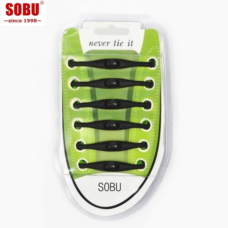12pcs/lot Black Boxed Round Decoration Shoelaces No Tie Shoelaces Elastic Silicone Shoe Lace T102