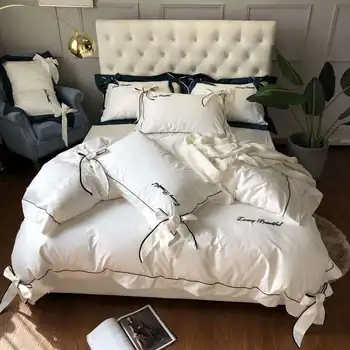 New Egyptian cotton luxury bedding set beige gray pink Bow duvet cover soft bed sheet bedspread fitted sheet set parure de lit
New Egyptian cotton luxury bedding set beige gray pink Bow duvet cover soft bed sheet bedspread fitted sheet set parure de lit