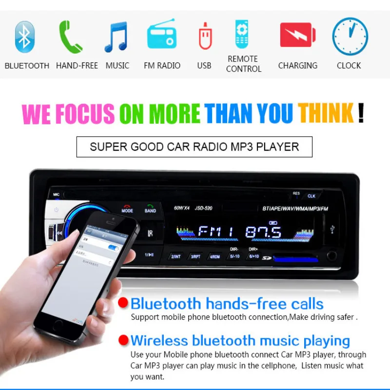 JSD-520 12V Bluetooth Car MP3 Player FM Radio Stereo Receiver in Dash MMC WMA Audio 1 Din Auto Multimedia
JSD-520 12V Bluetooth Car MP3 Player FM Radio Stereo Receiver in Dash MMC WMA Audio 1 Din Auto Multimedia