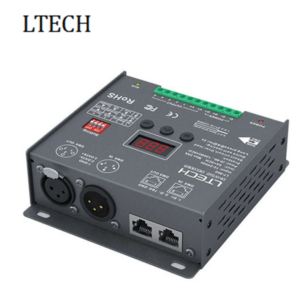 LTECH Led DMX controller DC12V-24V 5A*5CH Max 25A 600W RGB/RGBW Led CV Decoder XLR-3/RJ45 Connector LT-905
LTECH Led DMX controller DC12V-24V 5A*5CH Max 25A 600W RGB/RGBW Led CV Decoder XLR-3/RJ45 Connector LT-905