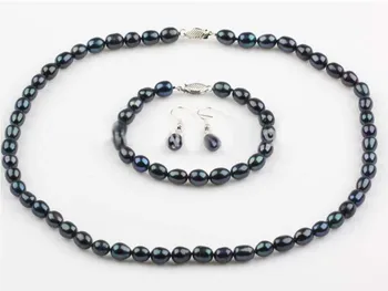 Nice 6-7mm Black Natural Freshwater Cultured Pearls Necklace, Bracelet and Earrings Women Jewelry
Nice 6-7mm Black Natural Freshwater Cultured Pearls Necklace, Bracelet and Earrings Women Jewelry