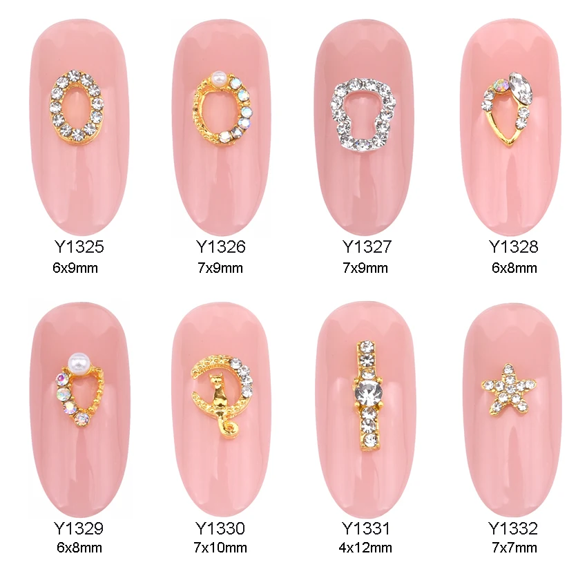 10pcs shaped gold nail charms in Crystal rhinestones star circle nail art metal decorations designer jewelry for nail Y1325~1332 
10pcs shaped gold nail charms in Crystal rhinestones star circle nail art metal decorations designer jewelry for nail Y1325~1332