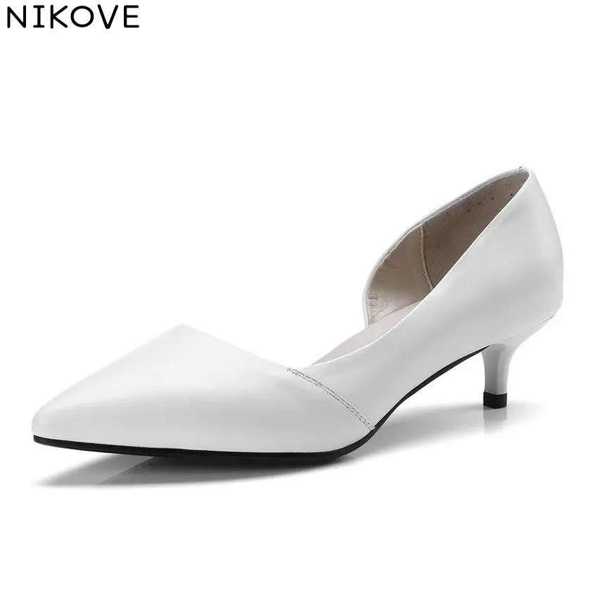 NIKOVE 2018 Cow Leather PU Spring Pointed Toe Women Pumps Simple and Fashion Style Med Heels Thin Heels Pumps Shoes Size 34-41