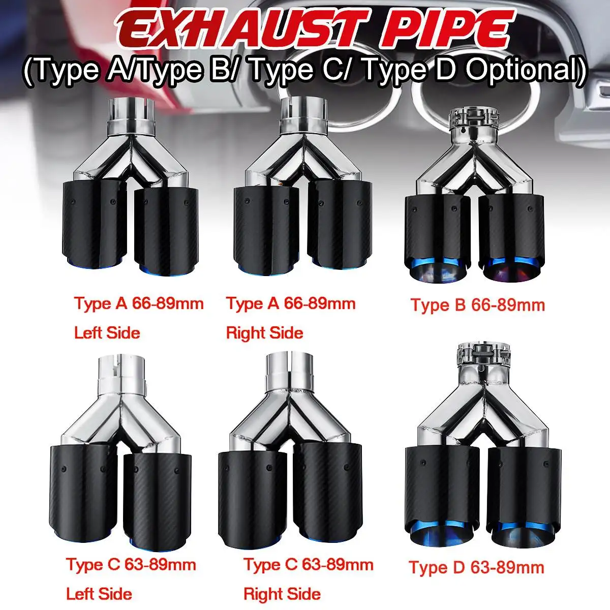 Universal Car Stainless Steel Vehicle Dual Double Exhaust Pipe Carbon Fiber Blue Rear Muffler Tail Tip Tailstock Modification
Universal Car Stainless Steel Vehicle Dual Double Exhaust Pipe Carbon Fiber Blue Rear Muffler Tail Tip Tailstock Modification