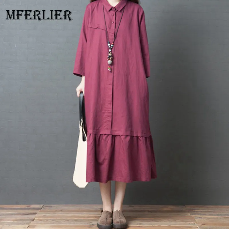 Mferlier Shirt Dress Solid Women Turn Down Collar Wrist Sleeve Ruffles Hem Ladies Autumn Casual Cotton Linen Dress
Mferlier Shirt Dress Solid Women Turn Down Collar Wrist Sleeve Ruffles Hem Ladies Autumn Casual Cotton Linen Dress