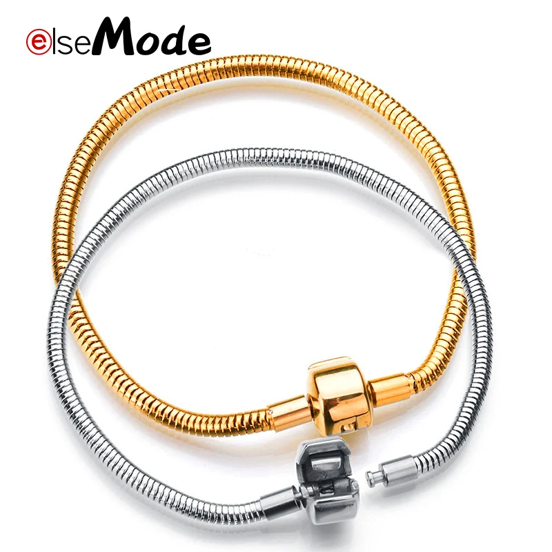 

ELSEMODE 1pc European Snake Chain Basic Charm Bracelet 316L Stainless Steel Gold Silver Color 17-21CM 5 Size Bracelets Women