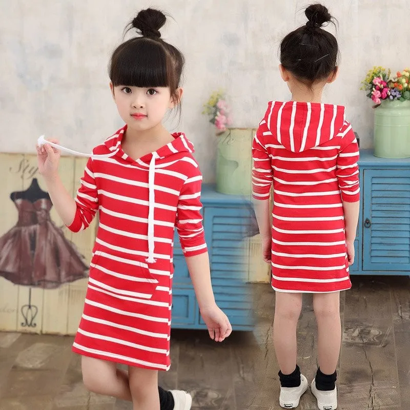 Spring Autumn Girl Dress Hooded Long Sleeve Kids Clothes vestido girl Dresses Children Clothing Striped Tutu Baby Dresses Girls 
Spring Autumn Girl Dress Hooded Long Sleeve Kids Clothes vestido girl Dresses Children Clothing Striped Tutu Baby Dresses Girls
