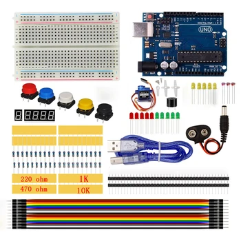 Starter Kit 400 Breadboard LED Jumper Wire Button Resistor 10K Ohm Photoresisto Buzzer SG90 Servo For Arduino UNO R3 USB Cable
Starter Kit 400 Breadboard LED Jumper Wire Button Resistor 10K Ohm Photoresisto Buzzer SG90 Servo For Arduino UNO R3 USB Cable
