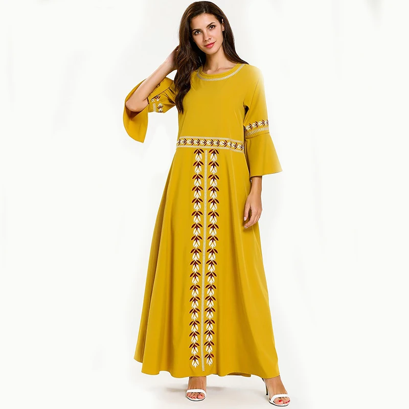 Мусульманское желтое Летнее Длинное платье для женщин вечеринки большие размеры
