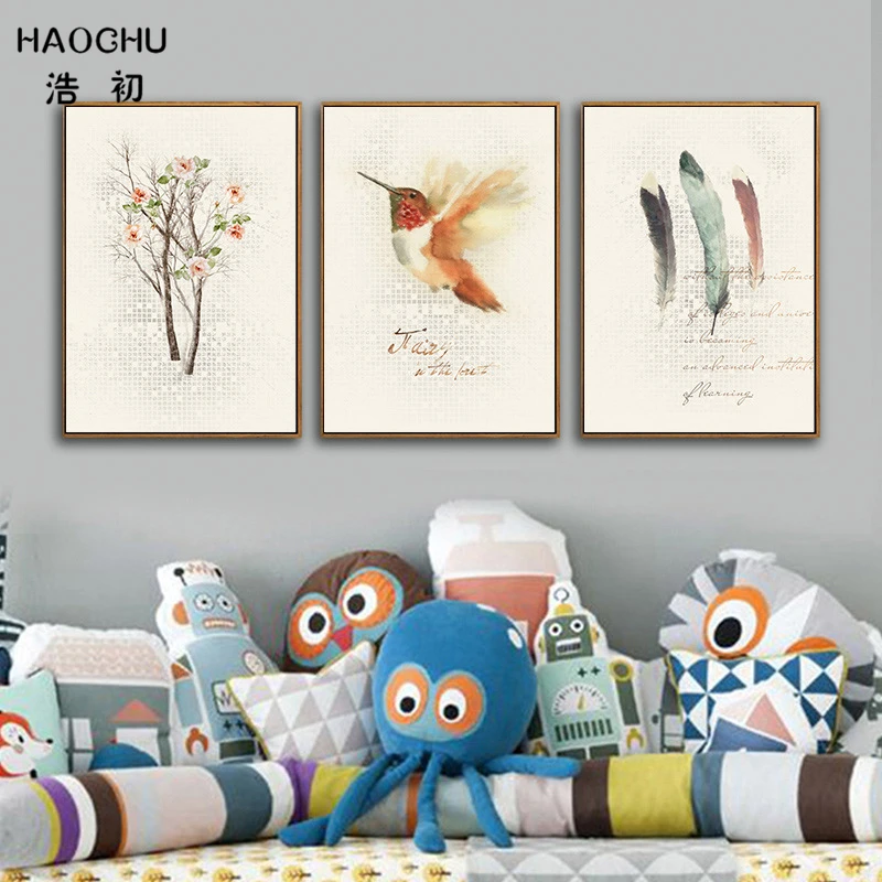 HAOCHU Triptych Vintage Flowers And Birds Canvas Painting Antique Wall Picture Pastoral Rural Home Decor Posters No Frame | Дом и сад