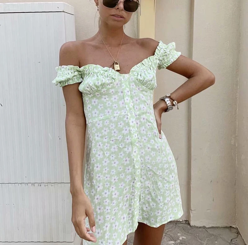 Slash Neck Women Short Sleeve Summer Green Chiffon Puff Sleeve A-line Mini Dress Vintage Summer Floral Printed Women Mini Dress
Slash Neck Women Short Sleeve Summer Green Chiffon Puff Sleeve A-line Mini Dress Vintage Summer Floral Printed Women Mini Dress