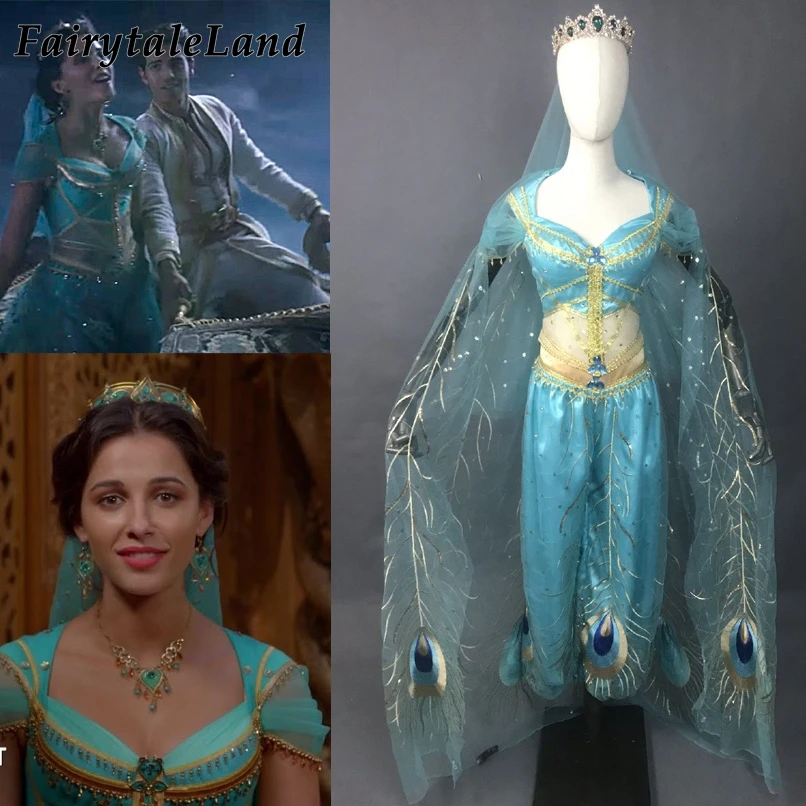 2019 Movie Aladdin Jasmine Cosplay Costume Adult Halloween Princess Costume Peacock Decoration Belly Dance Top Pants with Veil
2019 Movie Aladdin Jasmine Cosplay Costume Adult Halloween Princess Costume Peacock Decoration Belly Dance Top Pants with Veil