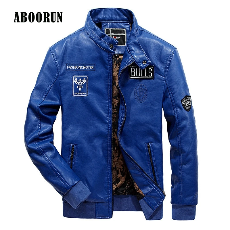 Image ABOORUN 2017 Mens PU Leather Biker Jacket Dark Brown Male Slim Leather Jacket and Coat for Spring Autumn P8025