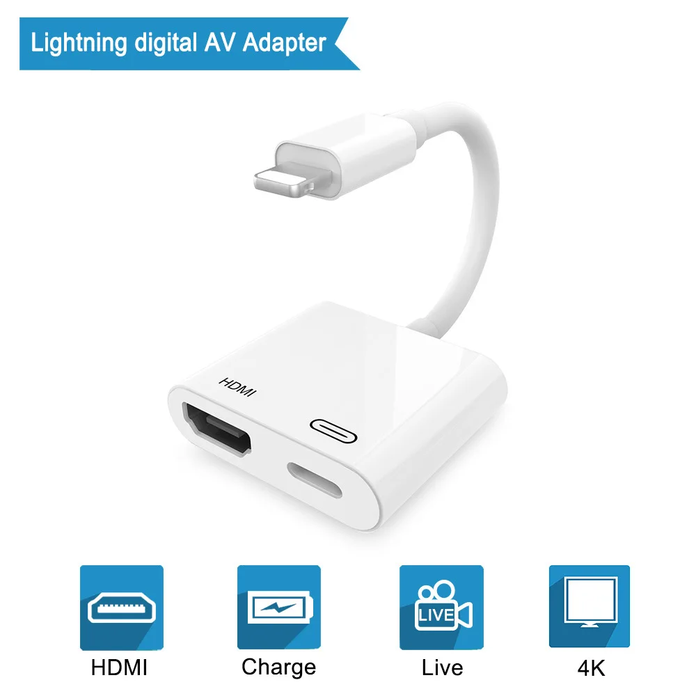 4K HDMI Adapter for iPhone 7 8 Plus X XR XS MAX iPad iPod Touch HDMI Adapter Charge Adapter Converter
4K HDMI Adapter for iPhone 7 8 Plus X XR XS MAX iPad iPod Touch HDMI Adapter Charge Adapter Converter
