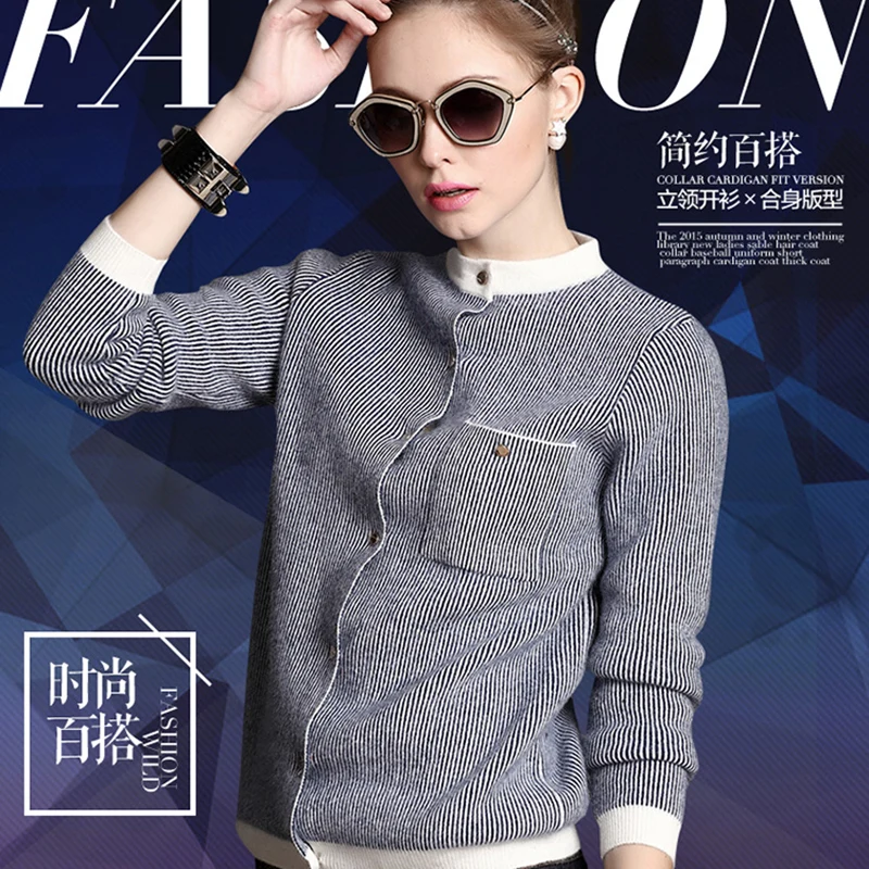 2019 New Autumn And Winter Thick 100% Cashmere Sweater Women's Round Neck Long-sleeved Blue Striped Cardigan Short Paragraph Sli
2019 New Autumn And Winter Thick 100% Cashmere Sweater Women's Round Neck Long-sleeved Blue Striped Cardigan Short Paragraph Sli