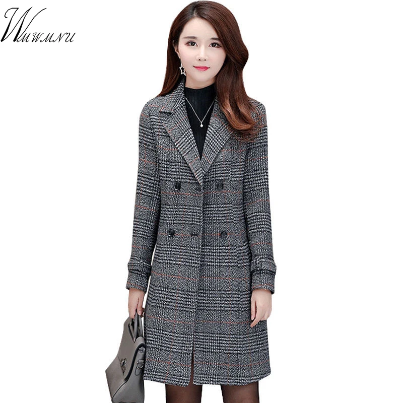 Fashion warm woolen blends female elegant Double Breasted woolen coat Women Plaid Long outerwear 2019 winter New clothing
Fashion warm woolen blends female elegant Double Breasted woolen coat Women Plaid Long outerwear 2019 winter New clothing