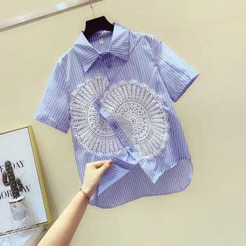 2019 Summer New Striped Shirt Woman Irregular Single-breasted Short Sleeve Slimming Casual Top Shirt Women All-match Blouse Tops
2019 Summer New Striped Shirt Woman Irregular Single-breasted Short Sleeve Slimming Casual Top Shirt Women All-match Blouse Tops