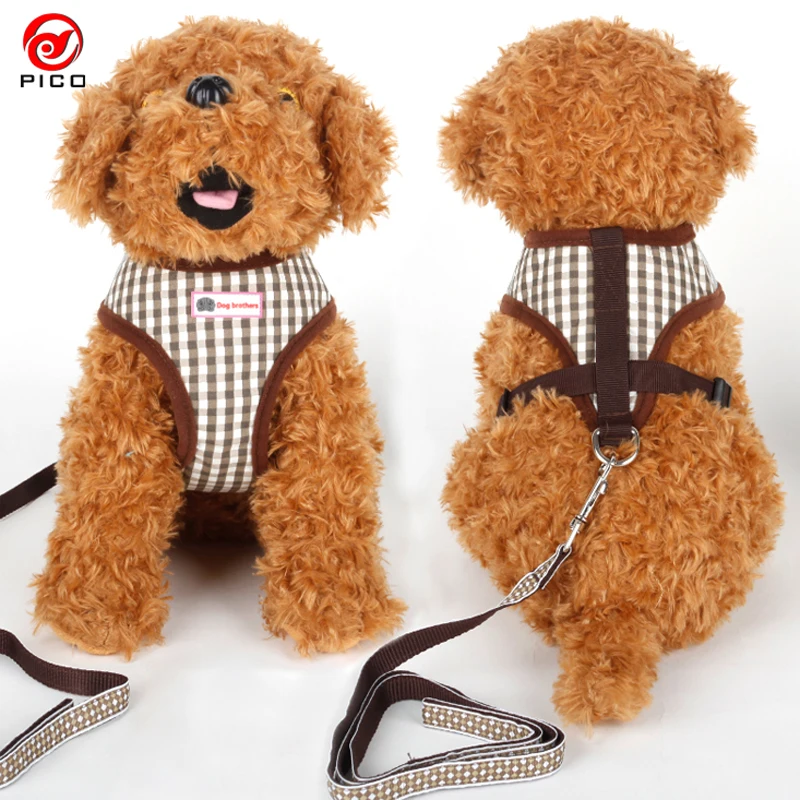 

Free Shipping Soft dogs clothing dog collar Air Mesh Plaid Pet leader Dog Cat Vest Harness dog Leash ZL145
