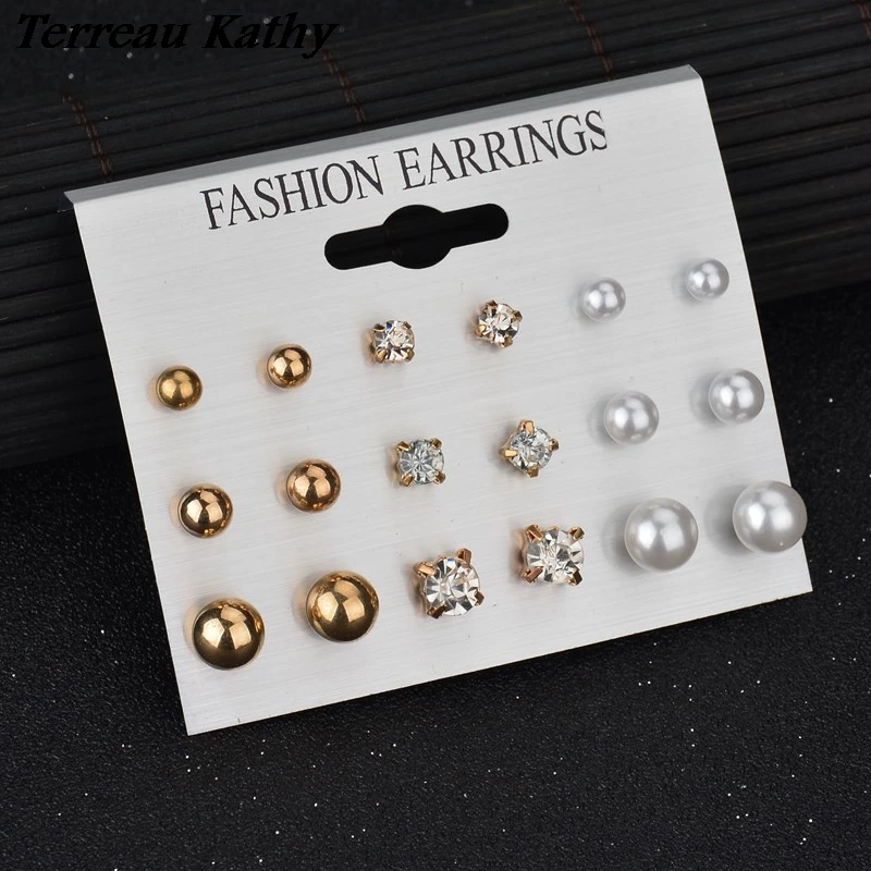 Terreau Kathy 9 Pairs/lot Crystal Pearl Stud Earrings Piercing Gold Color 2016 Fashion Earrings For Women Bijoux Jewelry Brincos
Terreau Kathy 9 Pairs/lot Crystal Pearl Stud Earrings Piercing Gold Color 2016 Fashion Earrings For Women Bijoux Jewelry Brincos