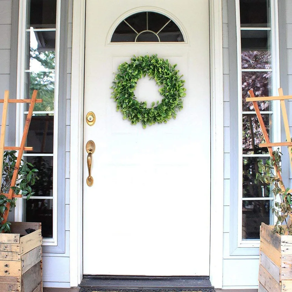 15 Boxwood Wreath with White Flower Buds for Front Door Wall Window Party D/écor Lvydec Artificial Green Leaves Wreath