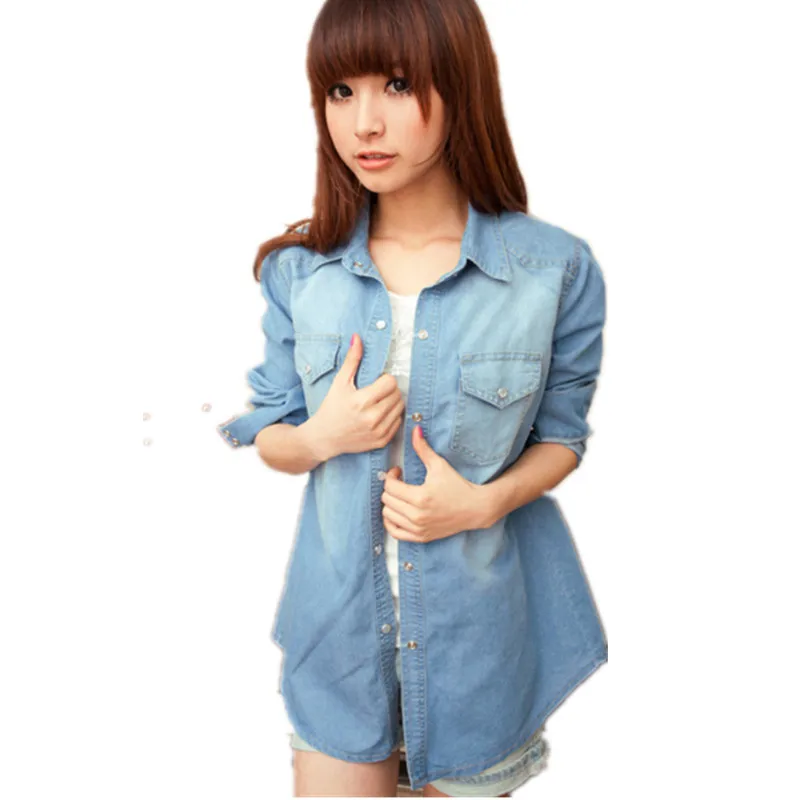 Women spring Casual Denim Blouse Plus Size Clothing Long Sleeve turndown collar Washed blue Jeans Shirts Female loose cowboy Top
Women spring Casual Denim Blouse Plus Size Clothing Long Sleeve turndown collar Washed blue Jeans Shirts Female loose cowboy Top