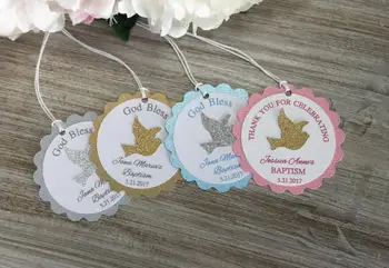 

custom name dove First Communion Christening favor baby shower Gift Tags welcome favors Labels baptism birthday booking Cards