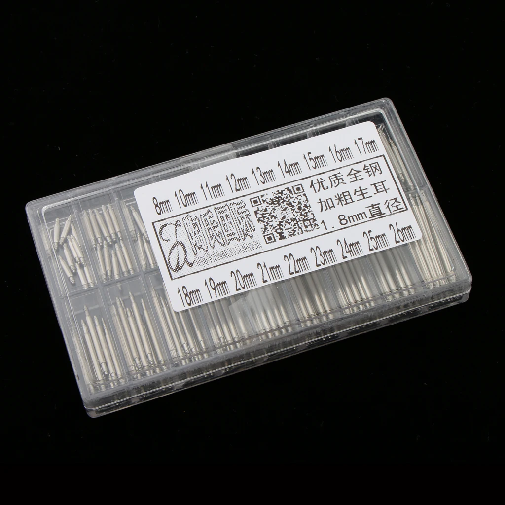 360 Pieces Wholesale Bulk Professional Stainless Steel Watch Spring Bar Strap Pins with Clear Box Storage Holder