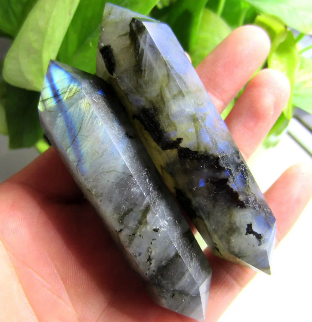 huij 00583 2PC Natural beautiful labradorite QUARTZ CRYSTAL WAND POINT HEALING Bronze Statue
huij 00583 2PC Natural beautiful labradorite QUARTZ CRYSTAL WAND POINT HEALING Bronze Statue