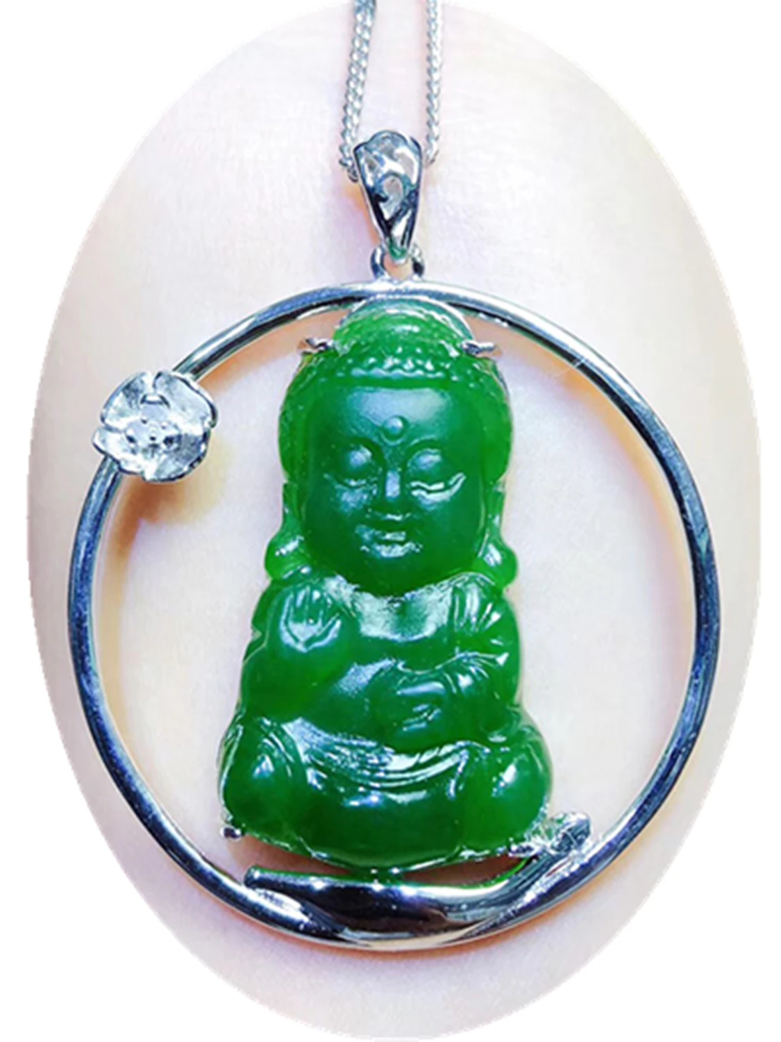 S925 silver Inlaid Natural Chalcedony Buddha Pendant Necklace | Украшения и аксессуары