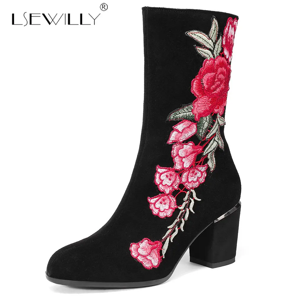 Lsewilly Autumn Winter Women Boots Leisure Flowers Embroidery flock Boots Ladies Zipper Thick High Heel Round Toe Mid Calf Boots
Lsewilly Autumn Winter Women Boots Leisure Flowers Embroidery flock Boots Ladies Zipper Thick High Heel Round Toe Mid Calf Boots