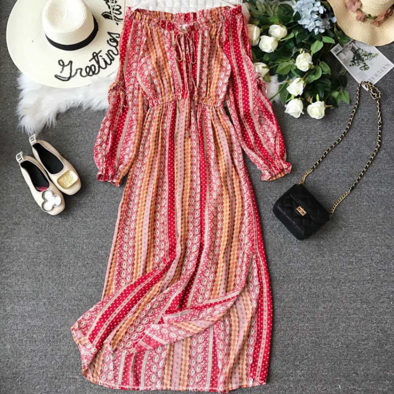 2019 summer new long-sleeved off-the-shoulder chiffon split dress women off the shoulder
2019 summer new long-sleeved off-the-shoulder chiffon split dress women off the shoulder