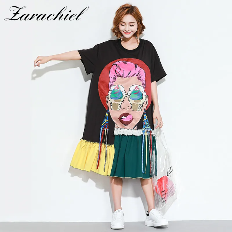 High Street Cartoon Patchwork Colorful Tassels T-Shirt Dress Women 2019 Summer Loose Dress Plus Size Short Sleeve Pullover Dress
High Street Cartoon Patchwork Colorful Tassels T-Shirt Dress Women 2019 Summer Loose Dress Plus Size Short Sleeve Pullover Dress