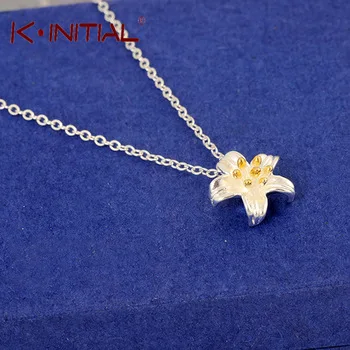 Kinitial 1Pcs 925 Silver Women Fashion Statement Star Flower Necklace Pendant Clain Drop Flowers Necklace Accessory Jewelry