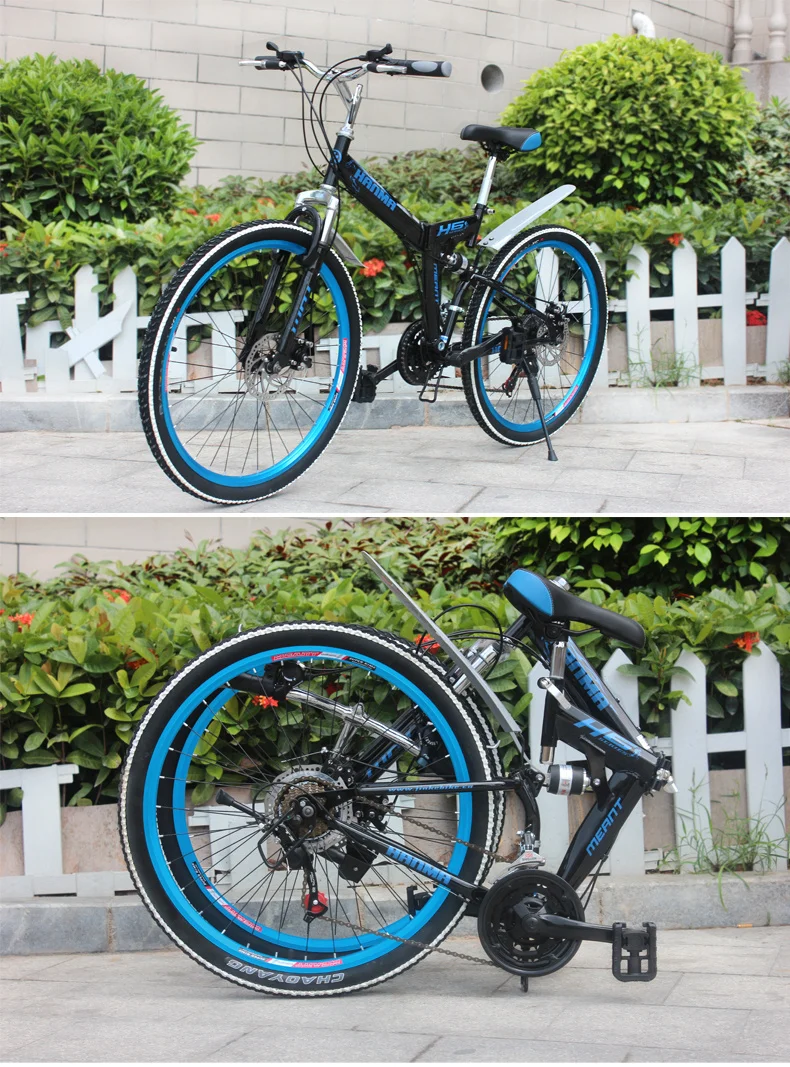 Folding Mountain Bicycle 21/24/27 Speeds 26/24 Inch Front and Rear Mechanical Disc Brakes Double for Adult Students