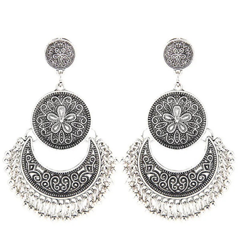 Ethnic Alloy Jewelry Vintage Gold Silver Bells Statement Earrings for Women Moob Sun Bohemia Jhumka Oorbellen Gypsy
Ethnic Alloy Jewelry Vintage Gold Silver Bells Statement Earrings for Women Moob Sun Bohemia Jhumka Oorbellen Gypsy