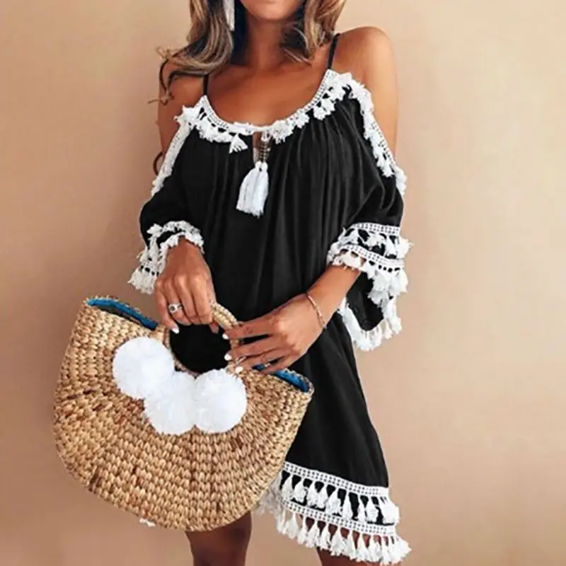 2019 Sleeveless Necklace fringed shoulder dress for ladies Off Shoulder Dress Tassel Short Cocktail Party Beach Dresses Sundress
2019 Sleeveless Necklace fringed shoulder dress for ladies Off Shoulder Dress Tassel Short Cocktail Party Beach Dresses Sundress