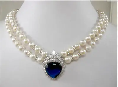 HOT## Wholesale >>>>New 2015 Fashion jewelry 2 row white pearl blue heart crystal Pendant Necklace
HOT## Wholesale >>>>New 2015 Fashion jewelry 2 row white pearl blue heart crystal Pendant Necklace