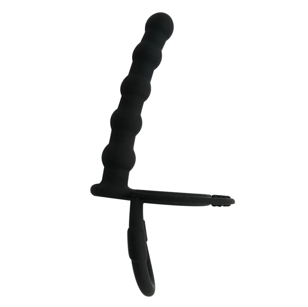 Men Penis Cock Ring Anal Plug Black Silicone Sex Toys Butt Expander