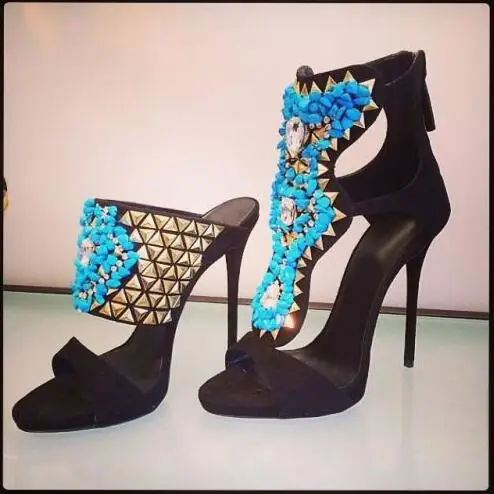 Big Size 10 Hottest Summer Turquoise Crystal Stud High Heel Sandals For Women Cut-out Black Suede Sippers Size 34-41 Free Ship 
Big Size 10 Hottest Summer Turquoise Crystal Stud High Heel Sandals For Women Cut-out Black Suede Sippers Size 34-41 Free Ship