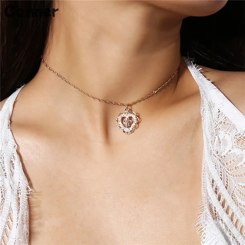 Canner Heart Pendant Necklace For Women Vintage Gold Silver Color Cross Short Chain Necklace Jewelry
Canner Heart Pendant Necklace For Women Vintage Gold Silver Color Cross Short Chain Necklace Jewelry