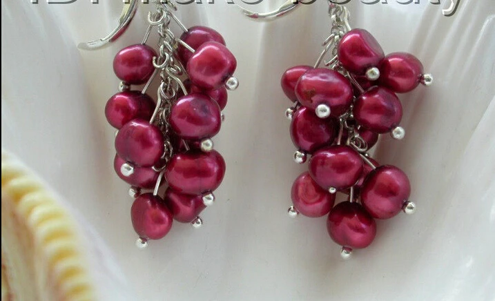hot sell new - Free shipping CLASSIC wine red freshwater pearls dangle earrings silver b306 new