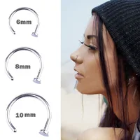 1PC Women Stainless Steel Nostril Nose Hoop Stud Ring Clip On Nose Body Jewelry Fake Piercing Jewelry 6 8 10 12mm image
