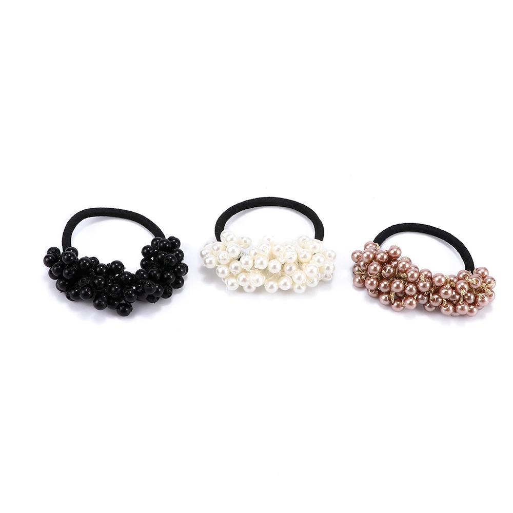 

Women Hair Accessories Pearls Beads Headbands Ponytail Holder Girls Scrunchies Vintage Elastic Hair Bands Rubber Rope Headdress