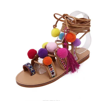 Bohemian Up Open Toe Sandals Handmade Rome Gladiator Sandals Women Flats Fringed Fur Cross Strap Poms Woman Sandals Shoes Z118
Bohemian Up Open Toe Sandals Handmade Rome Gladiator Sandals Women Flats Fringed Fur Cross Strap Poms Woman Sandals Shoes Z118