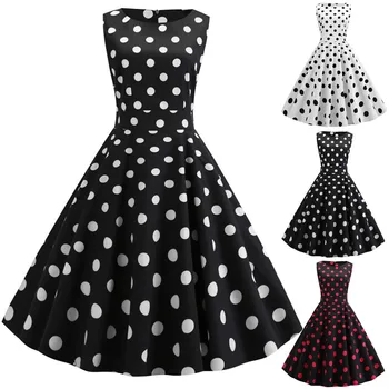 Women Vintage Summer Dress Dot Pattern Shell Casual Evening Party Dress O Neck Summer Dress 2019 Vestidos De Verano Neue 
Women Vintage Summer Dress Dot Pattern Shell Casual Evening Party Dress O Neck Summer Dress 2019 Vestidos De Verano Neue